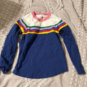 Mini Boden Blue and Multicolor Striped Long Sleeve Tee, size 5/6
